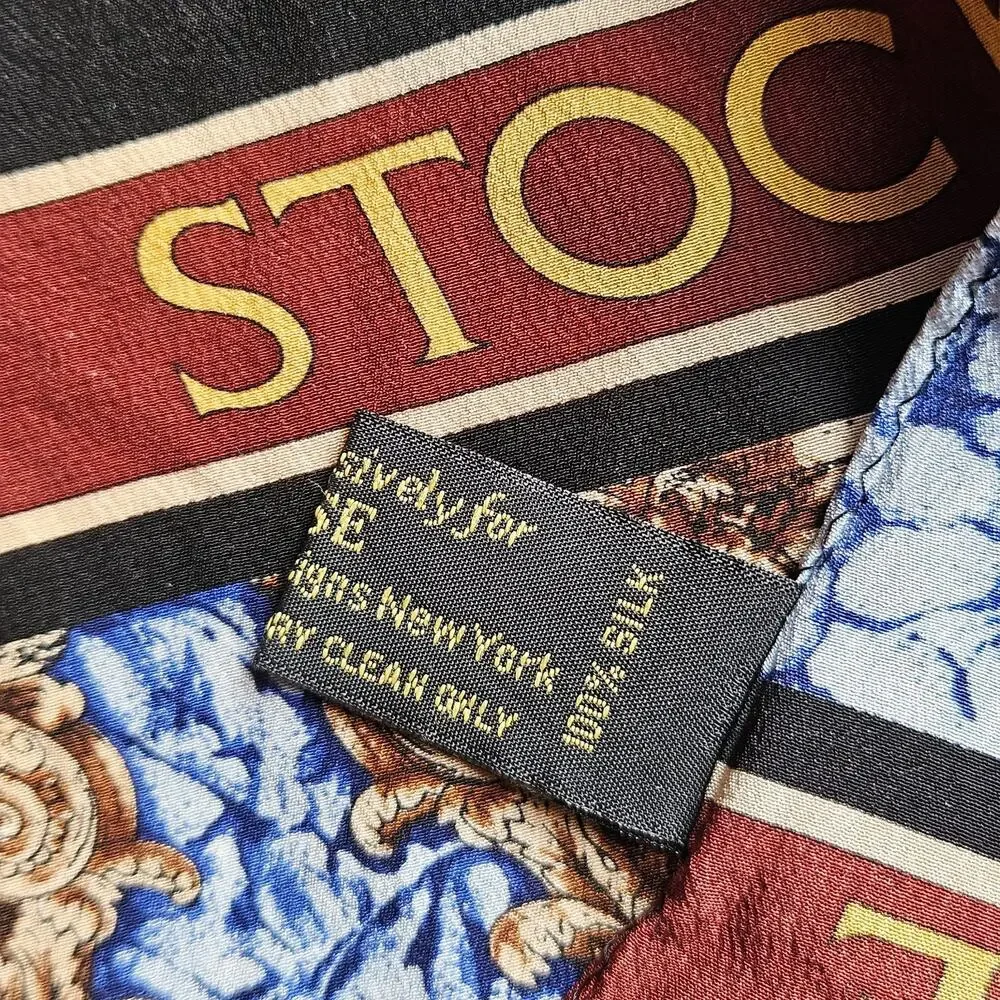 Vos & Low Designs NYSE Stock Exchange 100% Silk Scarf Black Hand Rolled Edges